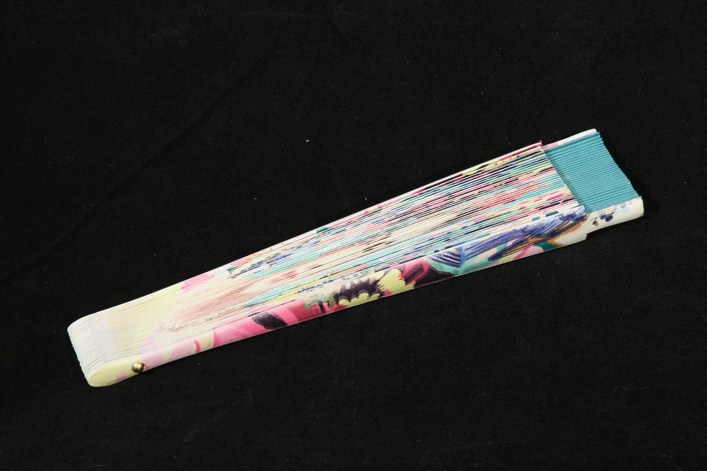 New "Frida" Hand Fan Direct from Spain Lacquered Wood/Paper, Turquoise