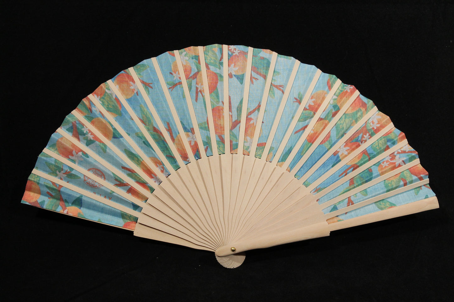 New Hand Fan From Spain Wood/Cloth Formal/Casual Valencia Oranges Blu