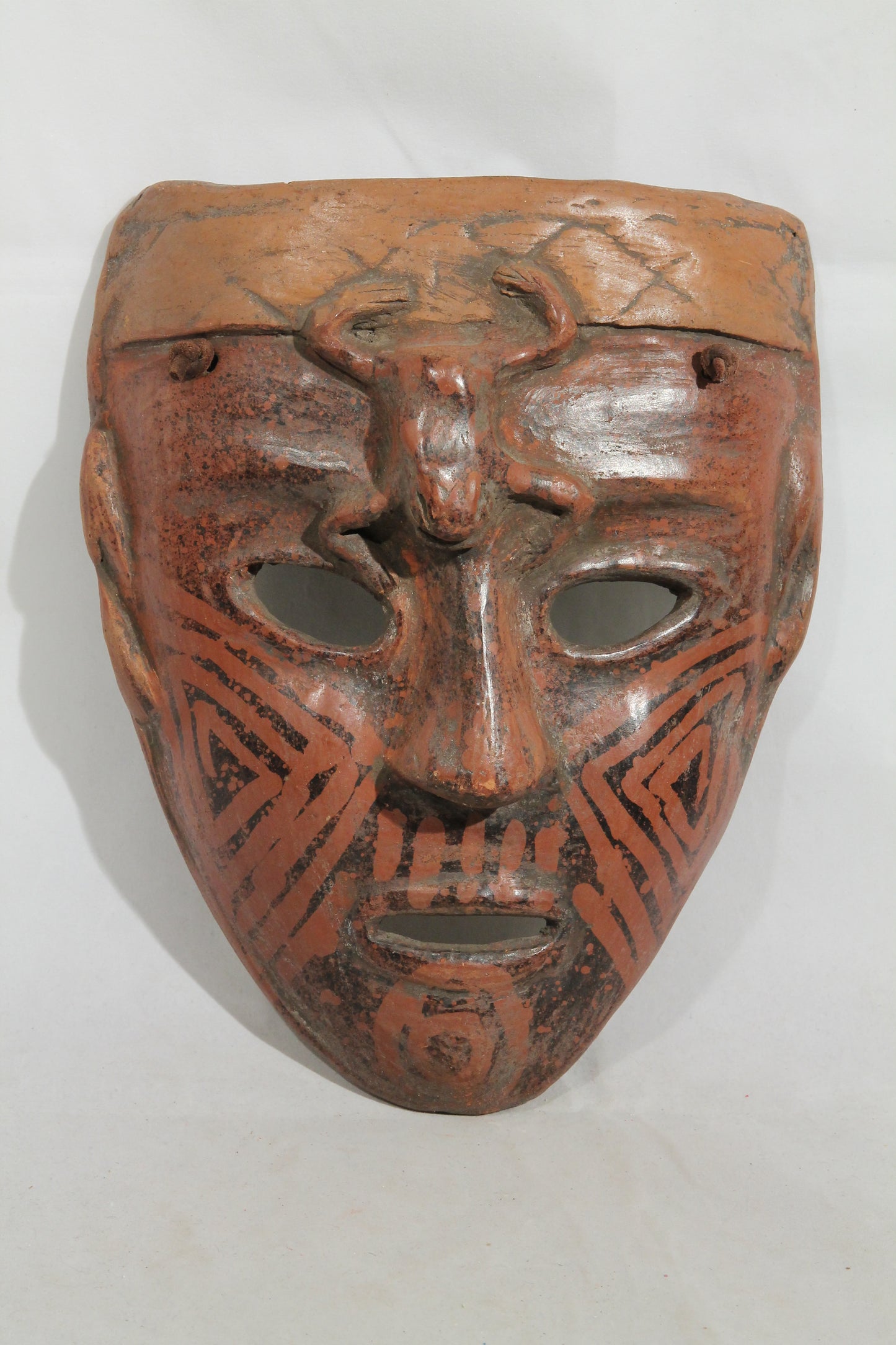 Mexican Ceramic Hanging Mask Folk Art Hand Made w Frog