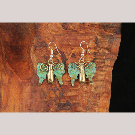 Authentic Hand Crafted Earrings Jewelry Mexican Folk Wearable Art Bronze Butterfly