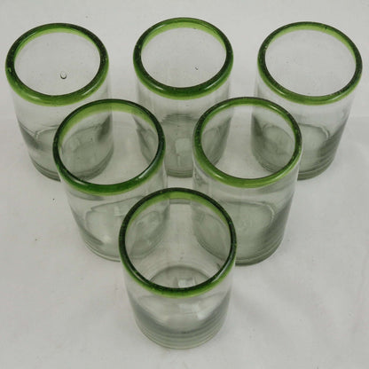 Lime Green Rim Juice Glasses, Set of 6, Mexican Glassware, Glass