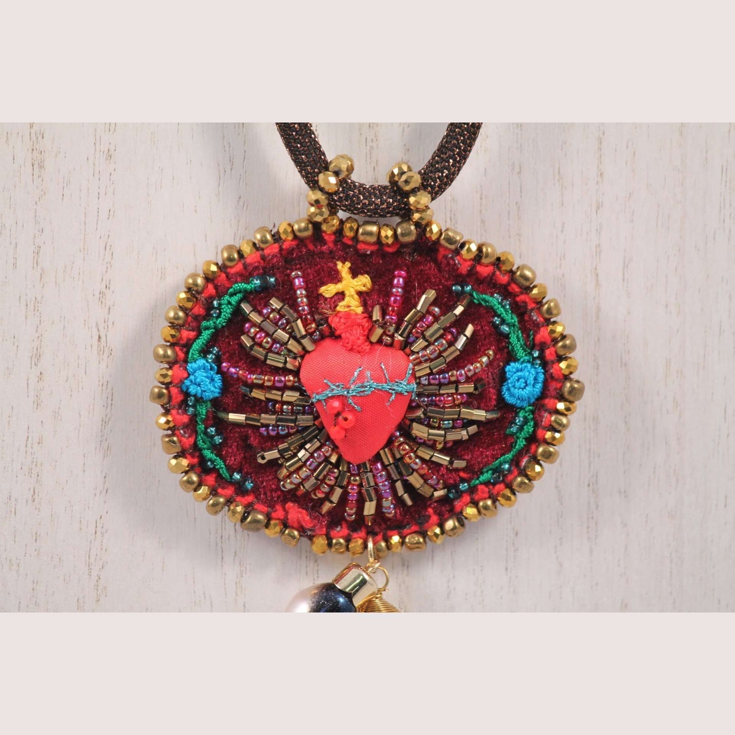 Hand Crafted Heart#1 Necklace Mexican Art Jewelry Black Tassel