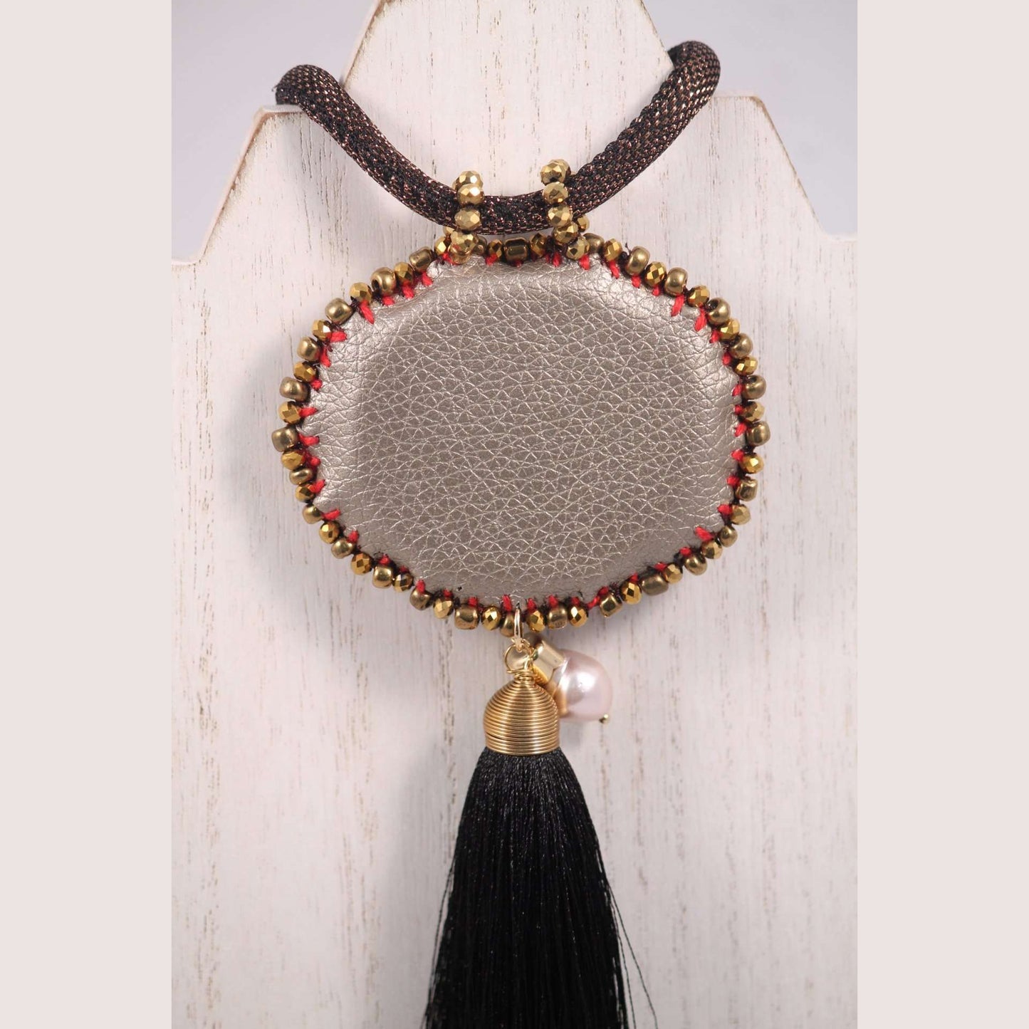 Hand Crafted Heart#1 Necklace Mexican Art Jewelry Black Tassel