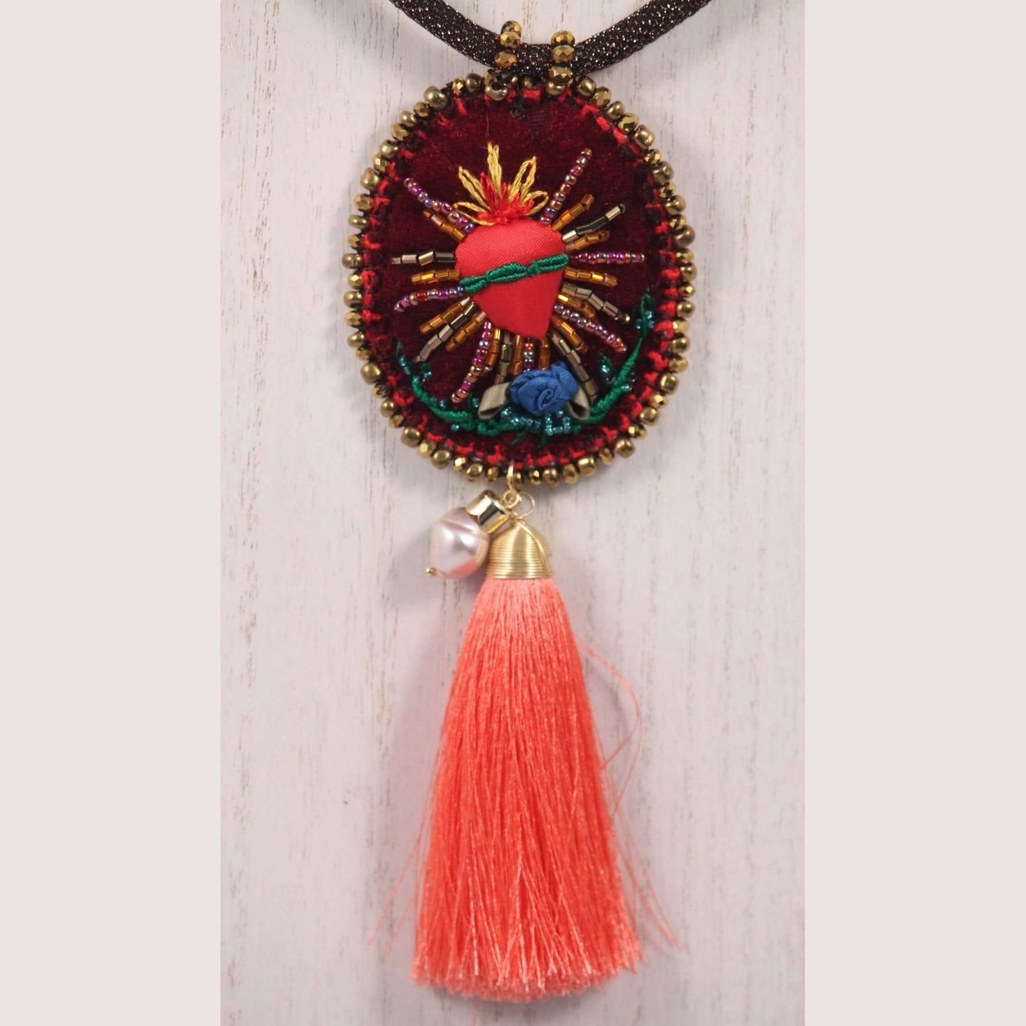 Hand Crafted Heart#4 Necklace Mexican Art Jewelry Custom Made Sacred Heart