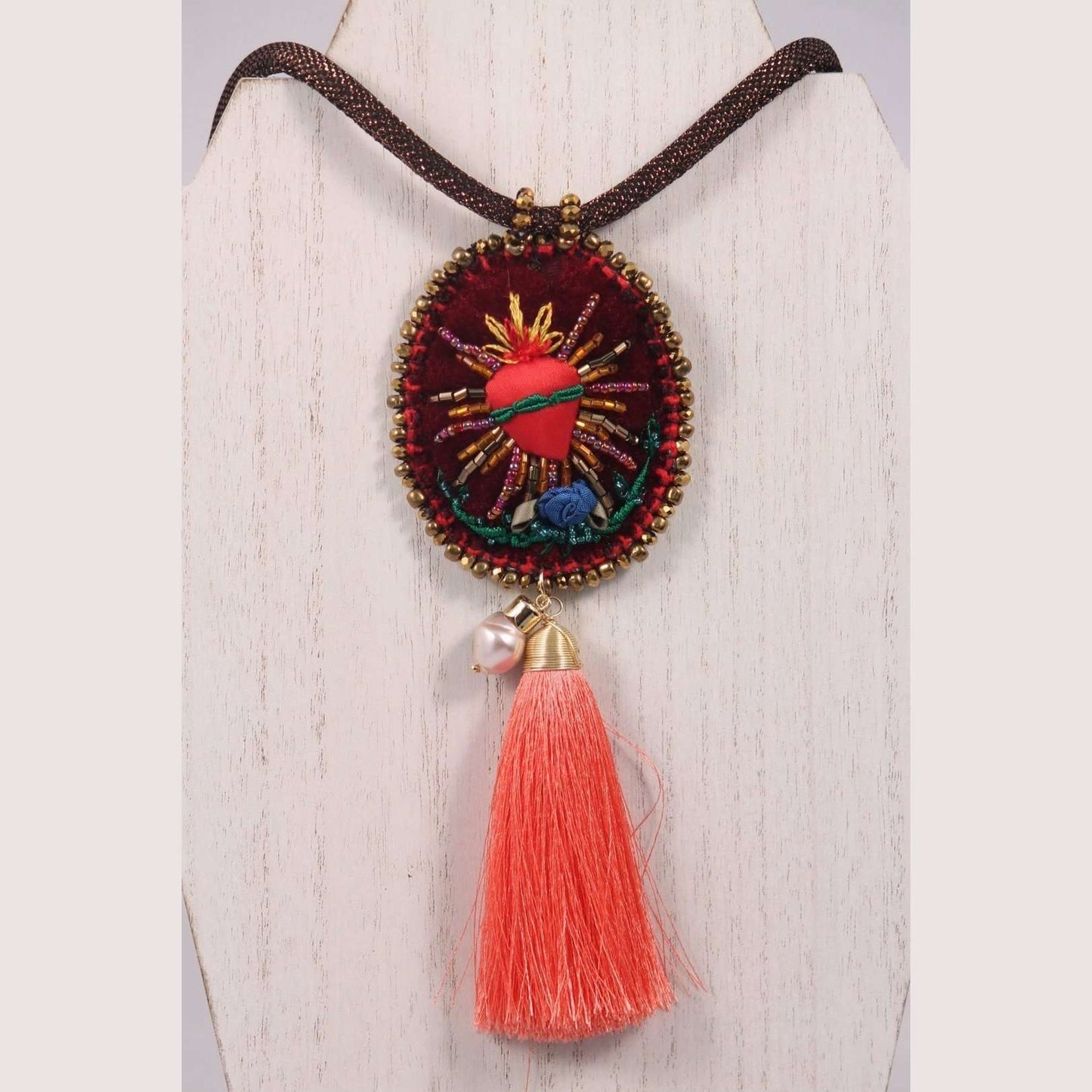 Hand Crafted Heart#4 Necklace Mexican Art Jewelry Custom Made Sacred Heart