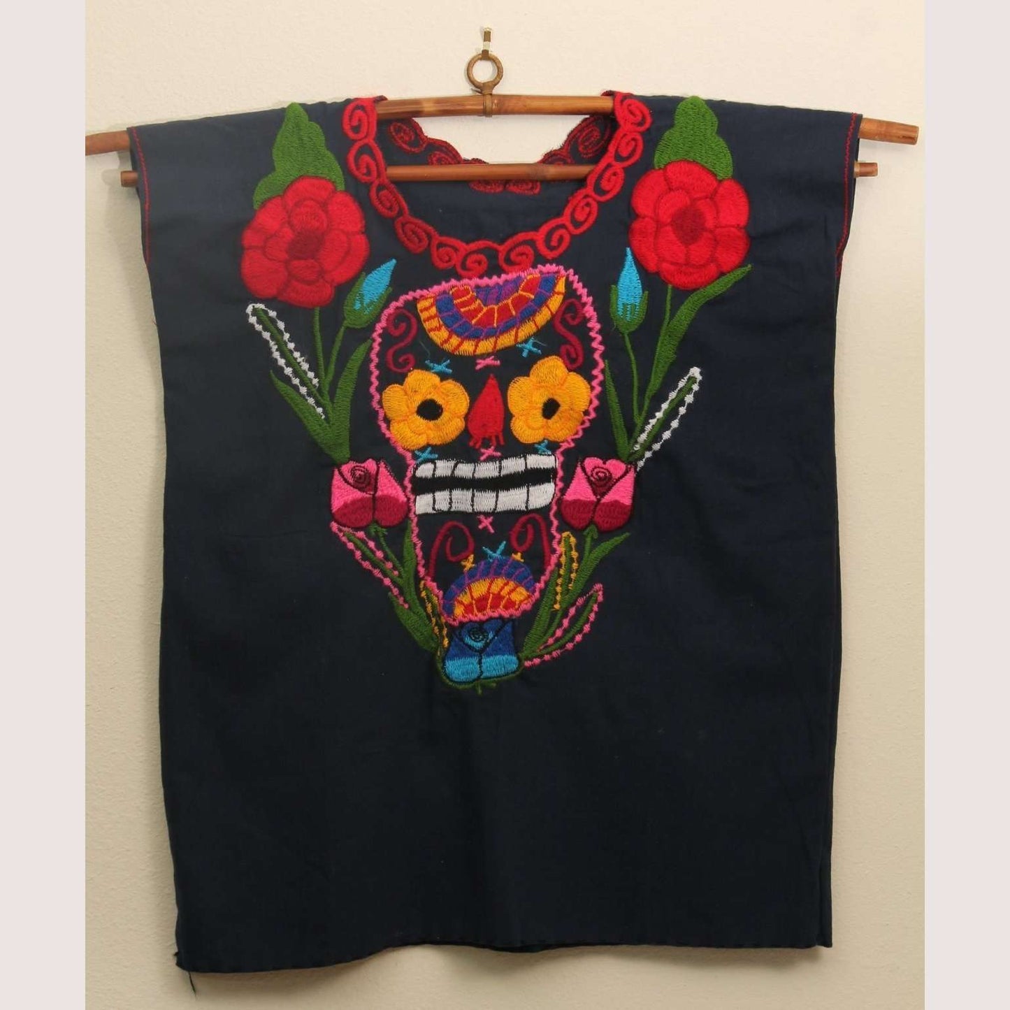 Mexican Navy Blue Embroidered Cotton Blouse/Top/Clothing Oaxaca