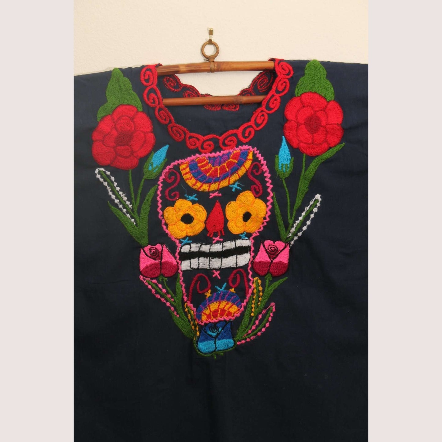 Mexican Navy Blue Embroidered Cotton Blouse/Top/Clothing Oaxaca