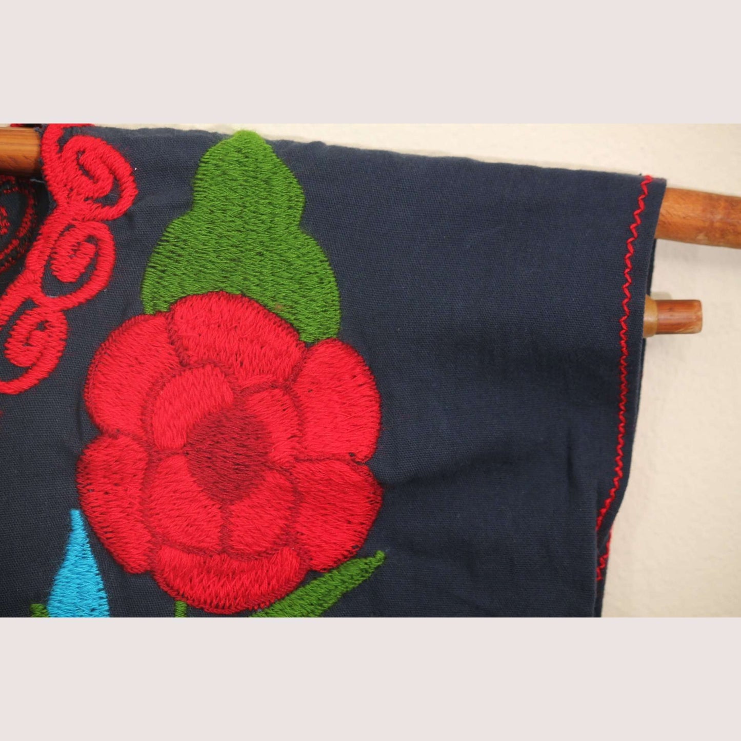 Mexican Navy Blue Embroidered Cotton Blouse/Top/Clothing Oaxaca