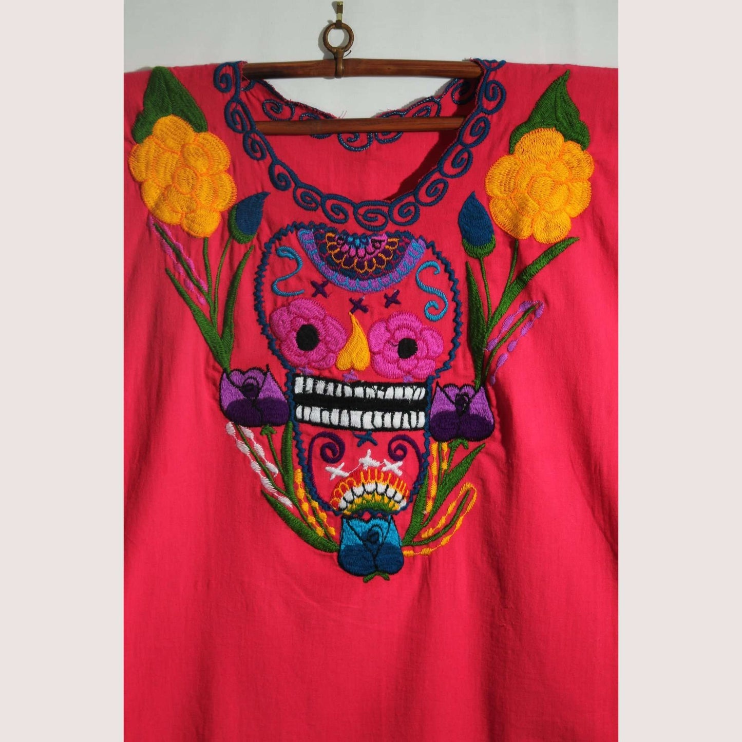 New Authentic Mexican Cotton Blouse/Top Ethnic Embroider Oaxaca Boho/Hippie Fuchsia