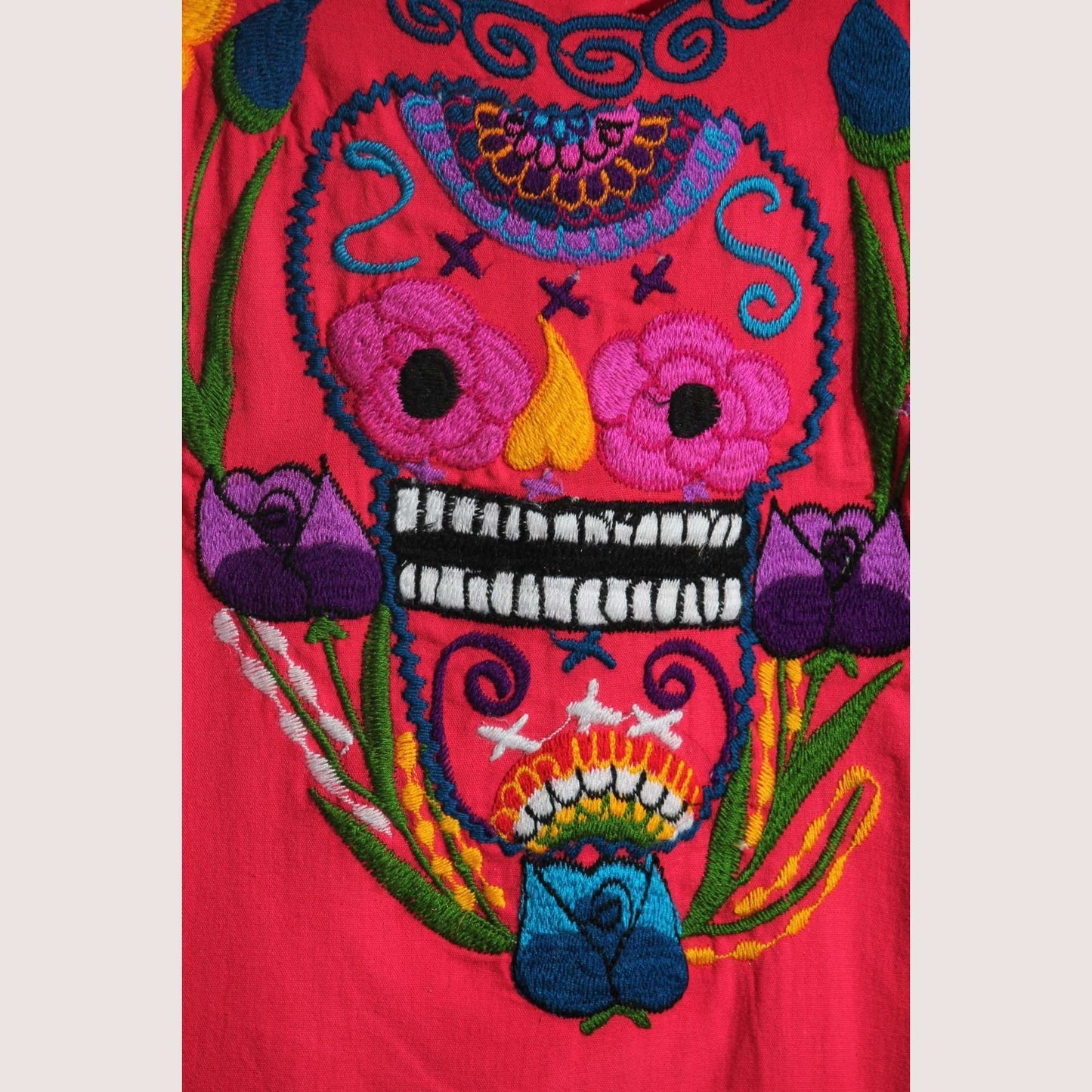 New Authentic Mexican Cotton Blouse/Top Ethnic Embroider Oaxaca Boho/Hippie Fuchsia