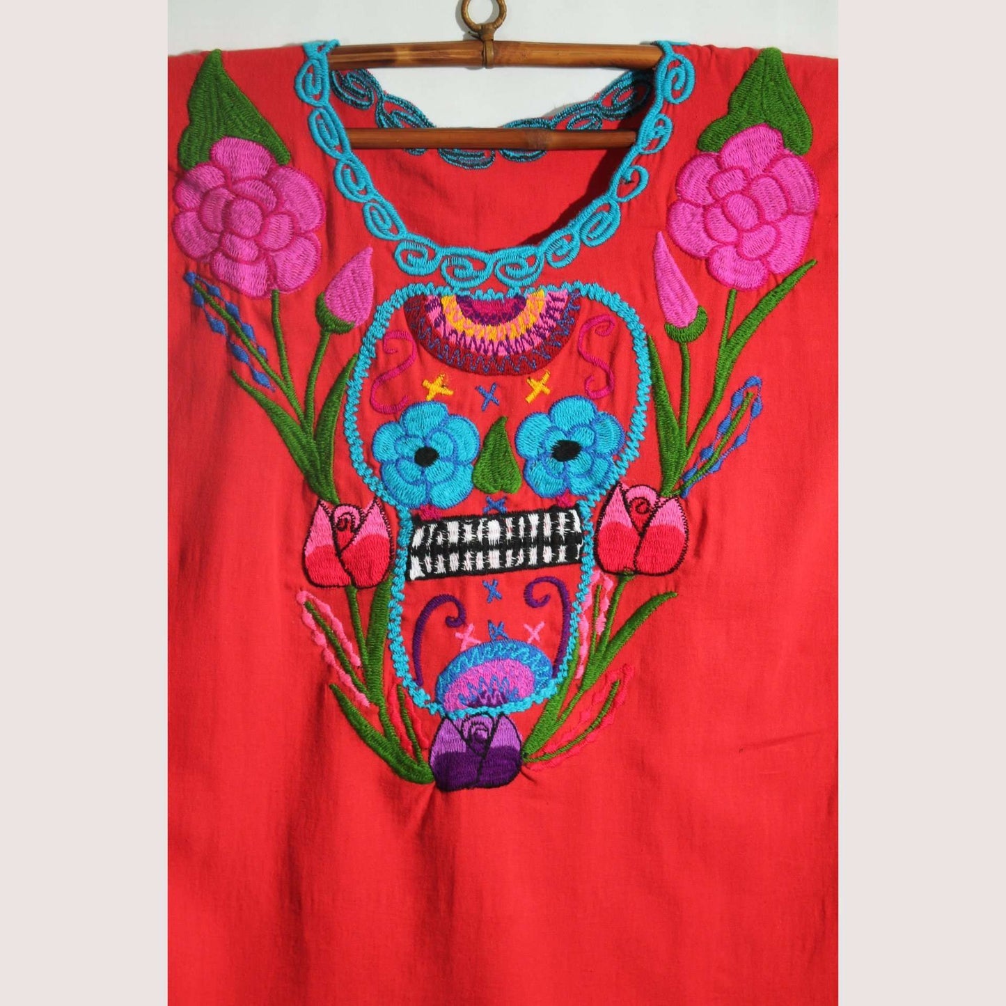 New Authentic Mexican Cotton Blouse/Top Ethnic Embroider Oaxaca Boho/Hippie Red