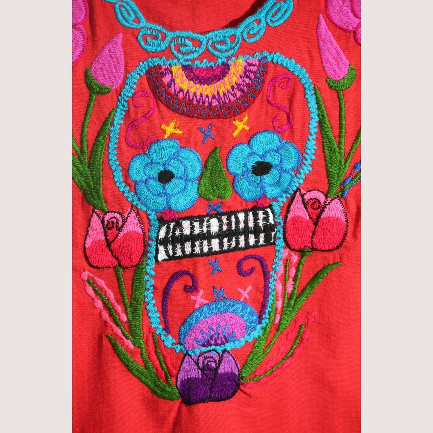 New Authentic Mexican Cotton Blouse/Top Ethnic Embroider Oaxaca Boho/Hippie Red