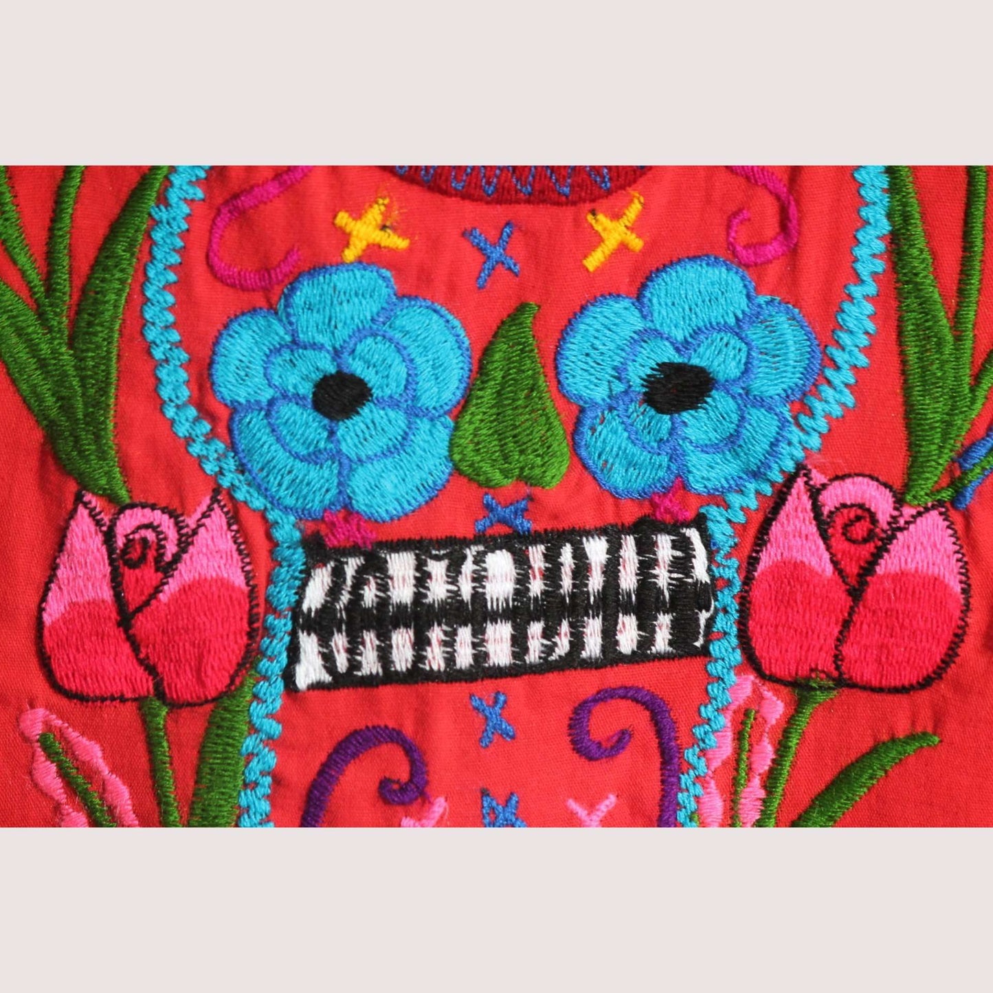 New Authentic Mexican Cotton Blouse/Top Ethnic Embroider Oaxaca Boho/Hippie Red