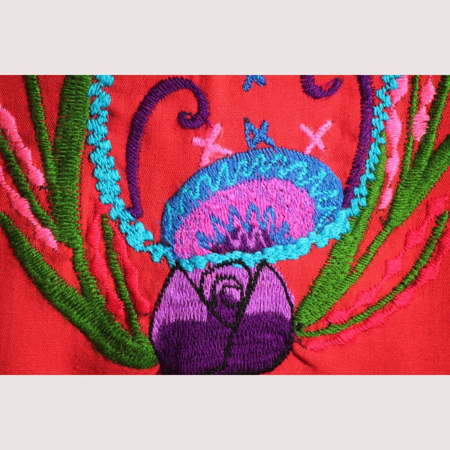 New Authentic Mexican Cotton Blouse/Top Ethnic Embroider Oaxaca Boho/Hippie Red