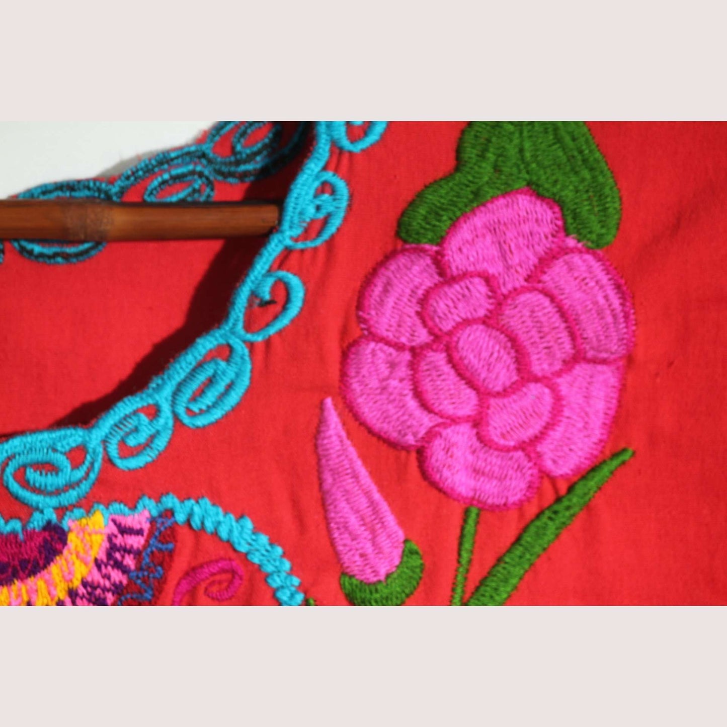 New Authentic Mexican Cotton Blouse/Top Ethnic Embroider Oaxaca Boho/Hippie Red