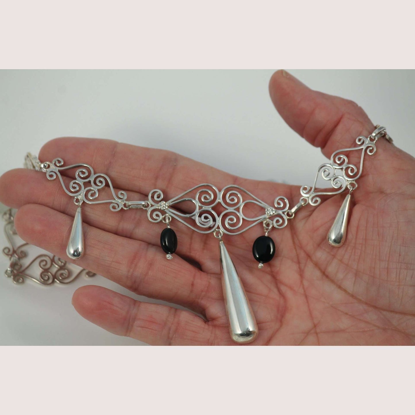 Sterling Silver Necklace/Earring/Bracelet set Hand Made .950 stamped New