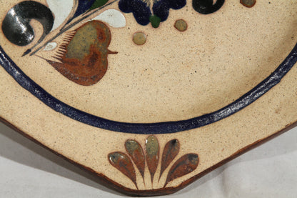 Raised Ceramic Hanging Plate Mexican Blue Wings Bird Flower