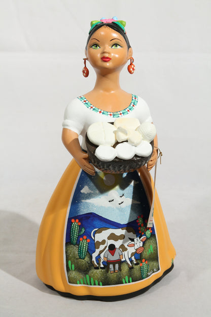 Najaco Lupita Ceramic Figurine Cheese Basket Mexico Folk Art Mustard