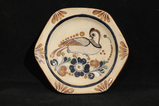 Mexican Raised Ceramic Hanging Small Plate Quail Blue/Flower