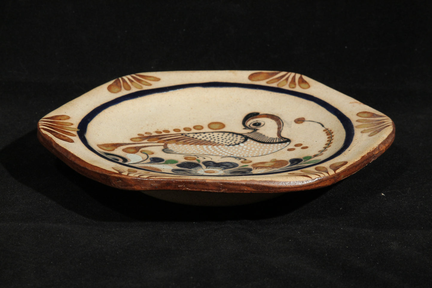 Mexican Raised Ceramic Hanging Small Plate Quail Blue/Flower