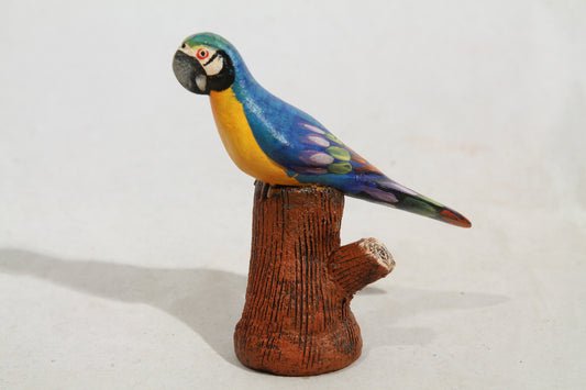 Small Ceramic Macaw Parrot on a Stump Mexican Folk Art Macias Family