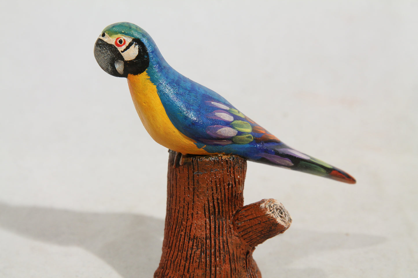 Small Ceramic Macaw Parrot on a Stump Mexican Folk Art Macias Family