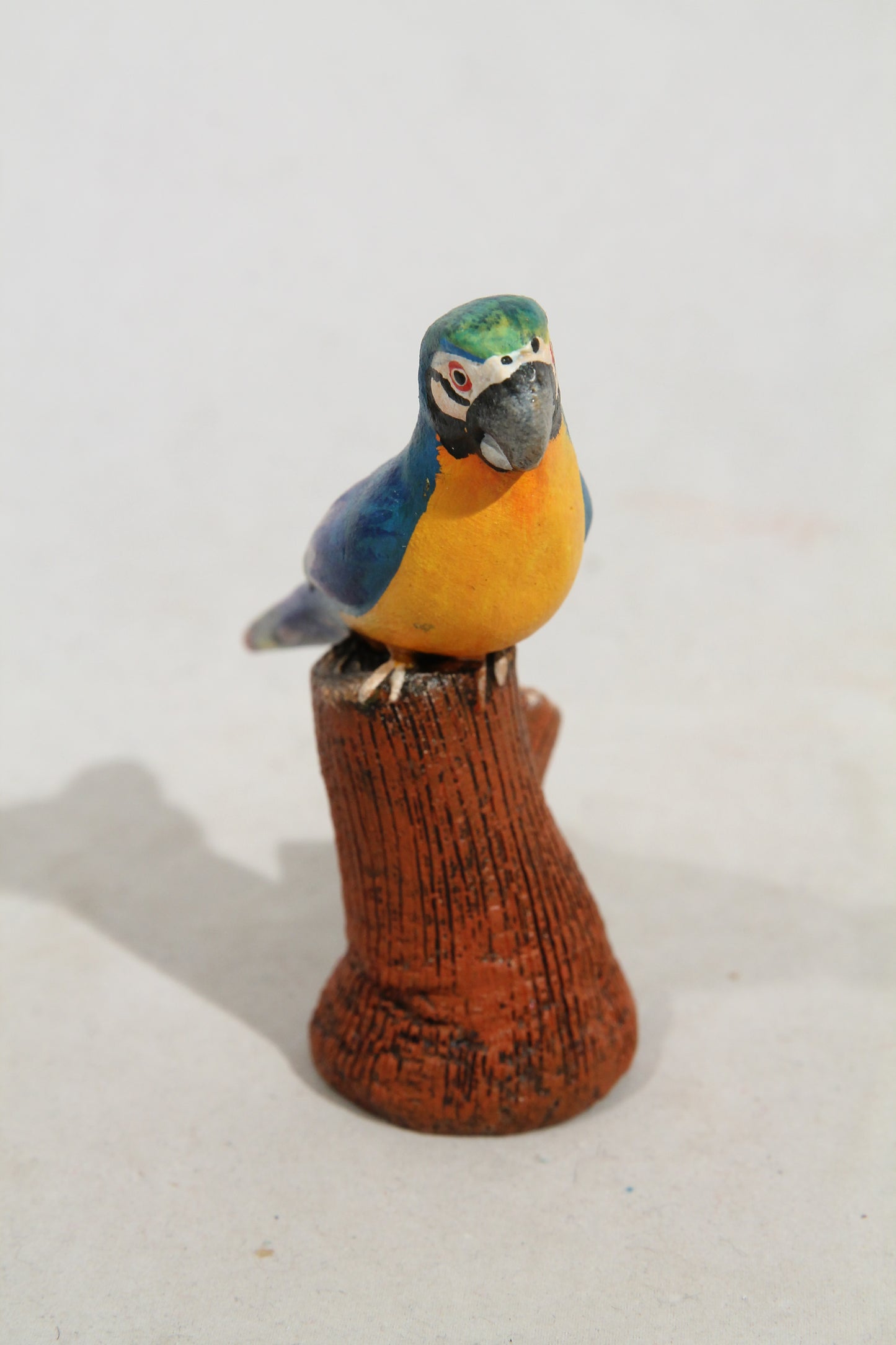 Small Ceramic Macaw Parrot on a Stump Mexican Folk Art Macias Family