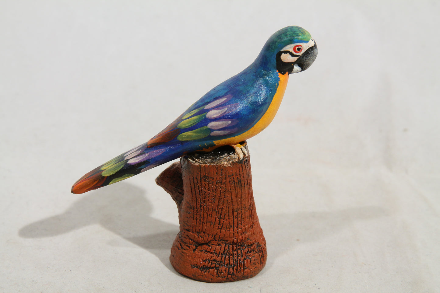 Small Ceramic Macaw Parrot on a Stump Mexican Folk Art Macias Family