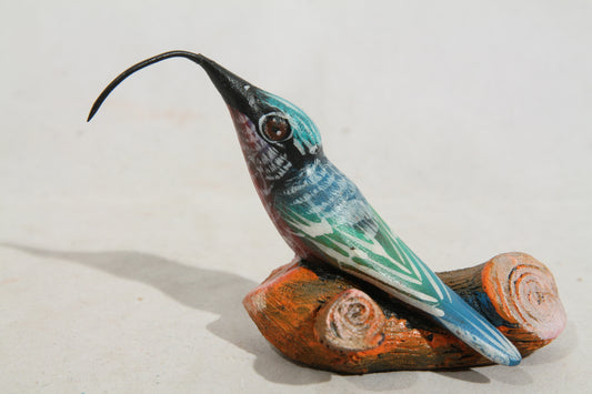 Small Ceramic Ruby Hummingbird on Log Mexican Folk Art Macias Family