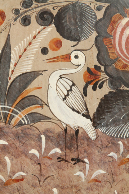 X-Large  Vintage Ceramic Hanging Platter Mexico Folk Art White Egret