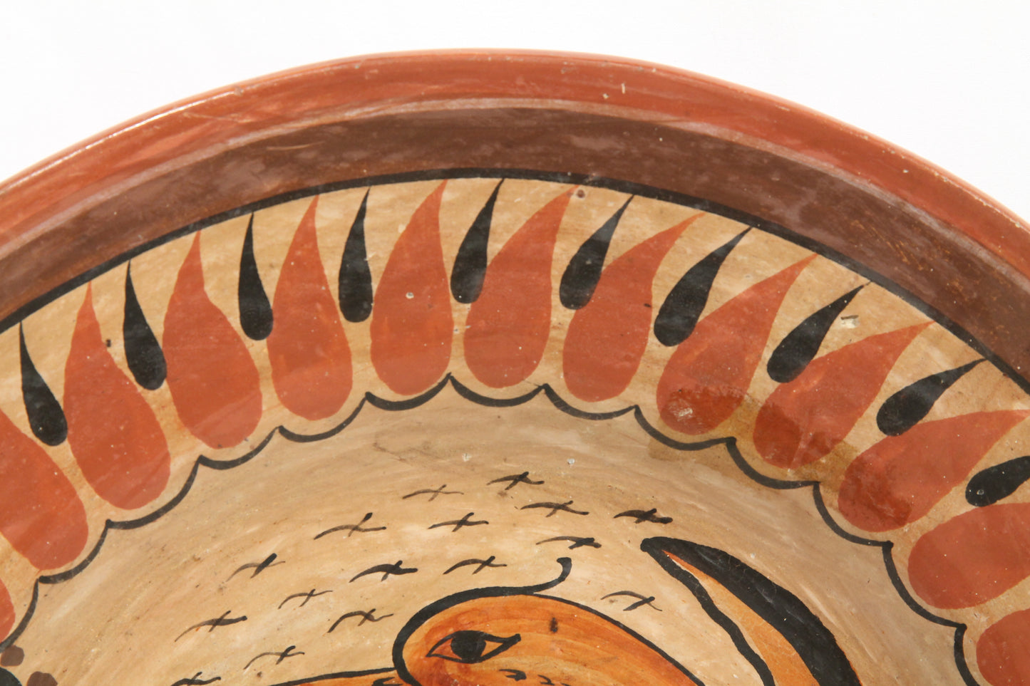 Vintage Ceramic Hanging Plate Hand Painted Mexico Folk Art Burnt Sienna