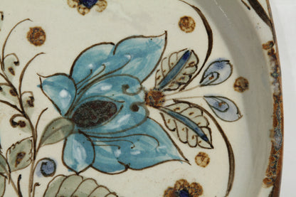 Vintage Ceramic Plate Tonala Mexico Hand Painted Blue Flower