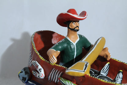 Ceramic Boat/Fisherman/Fish Mexico Folk Art Ocumicho Collectible Décor