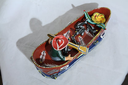 Ceramic Boat/Fisherman/Fish Mexico Folk Art Ocumicho Collectible Décor