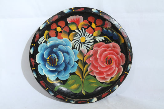 Vintage Wood Plate/Lacquer Ware Folk Art Mexico Collectible