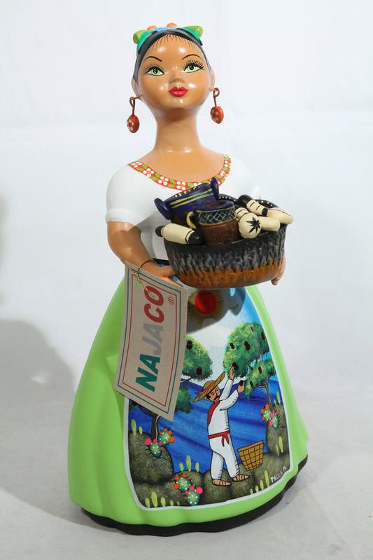 Lupita NAJACO Ceramic Doll/Figurine Mexican Basket Kitchenware Lime Green