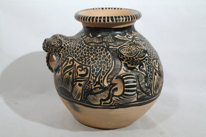 Ceramic Chiapas Vessel/Jar Pottery Mexican Folk Art Décor Jaguars