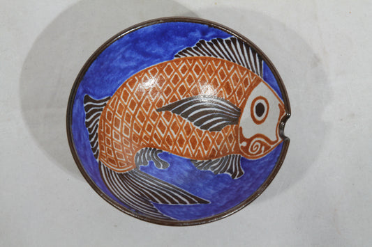 Ceramic Bowl w Fish Mex Folk Art Collectible Award Winning Guadalupe Rios