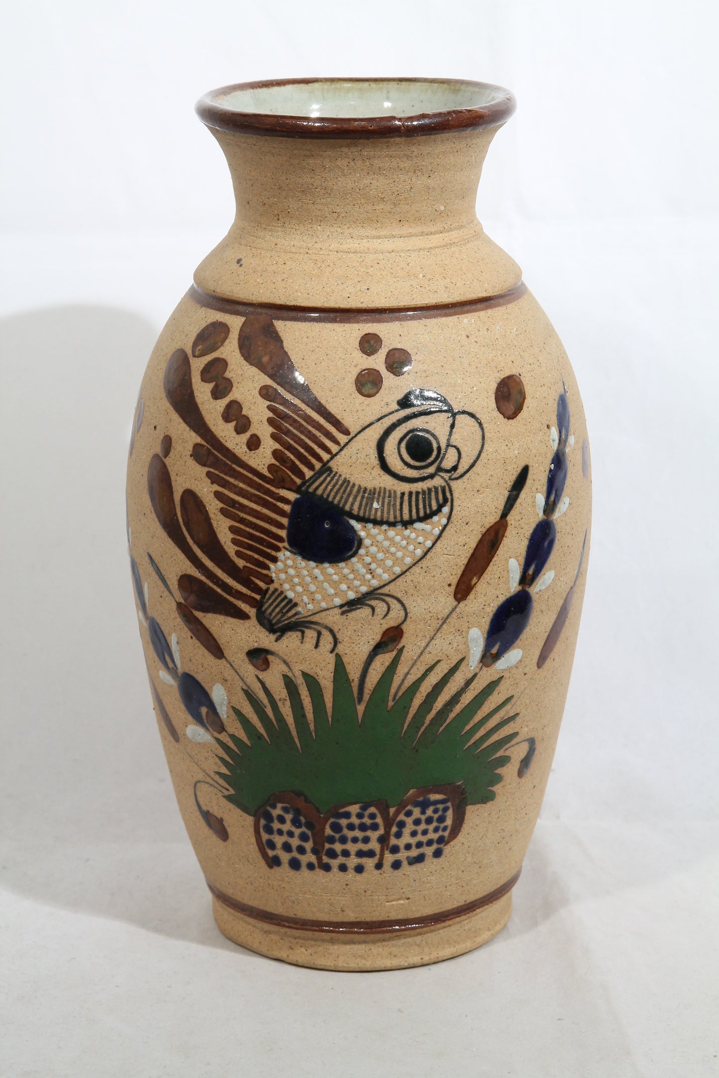 Ceramic Large Vase Mexican Folk Art Initialed Collectible Décor Parrot
