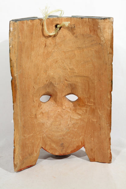 Wood Hanging Warrior Mask Handmade Mexican Folk Art Décor Green Bird