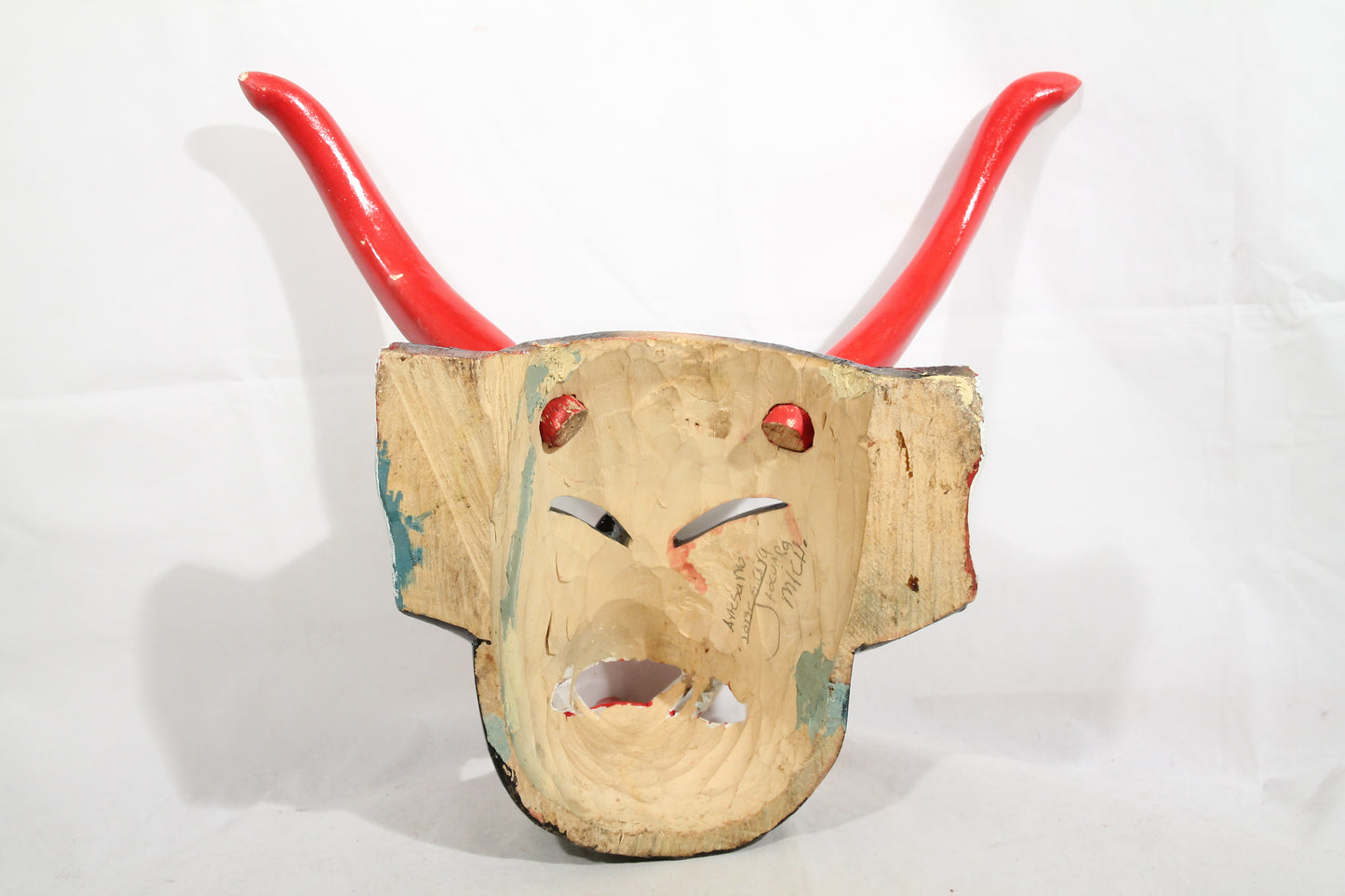 Wood Hanging Devil Hand Crafted/Painted Décor Mexican Folk Art Signed Red Horns