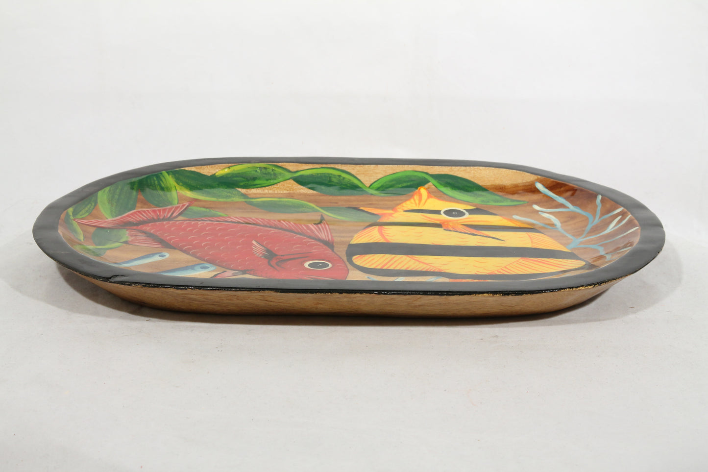 Mexican Wood Oval Platter Tray Hand Painted Colorful Fish