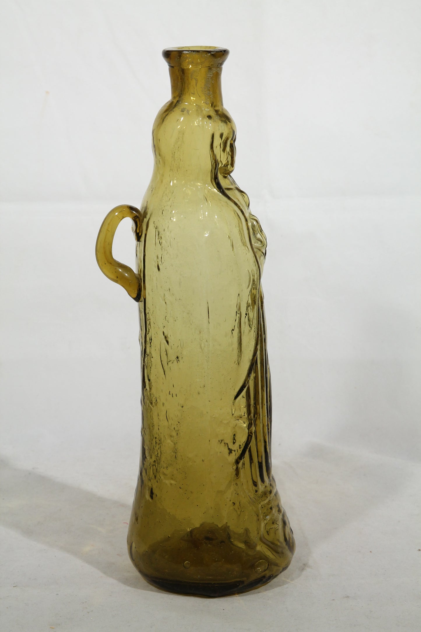 Vintage Figural Glass Bottle Our Lady of Guadalupe Virgin Mary Hand Blown