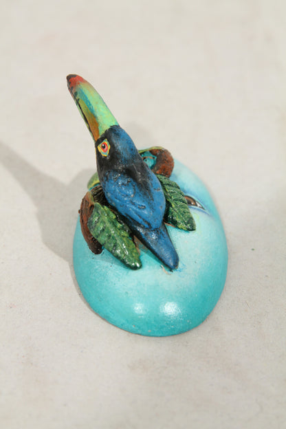 Tiny Ceramic Toucan on a Mask Face Mexican Folk Art Macias Family