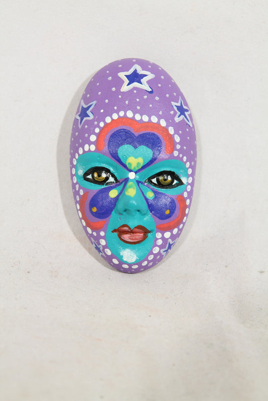 Ceramic Hanging Tiny Purple Mask Heart Stars Mexican Folk Art Macias Family