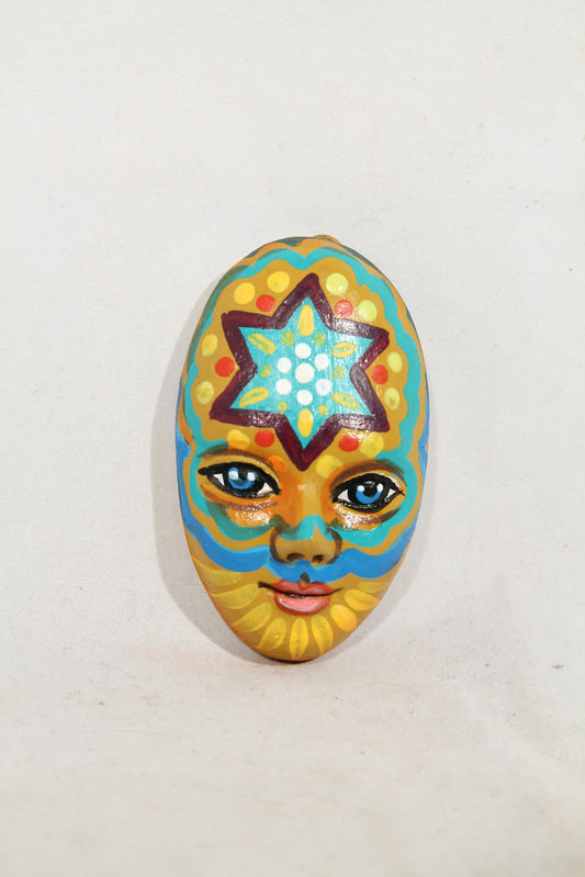 Ceramic Hanging Tiny Yellow Mask Purple Star Mexican Folk Art Macias Family