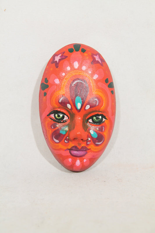 Ceramic Hanging Tiny Red Mask Stars Mexican Folk Art Macias Family