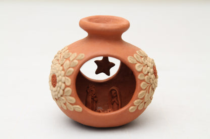 Ceramic Small Open Filigree Jar Nativity Scene Signed Fine Folk Art