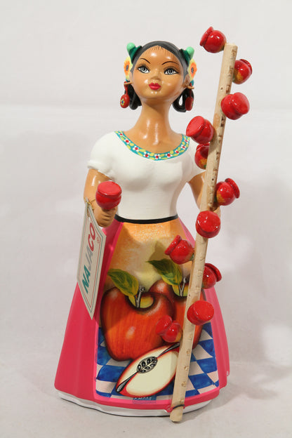 Lupita Ceramic Doll/Figurine Candy Apple Seller Mexico Folk Art Fuchsia