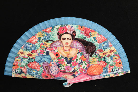 New "Frida" Hand Fan Direct from Spain Lacquered Wood/Paper Blue